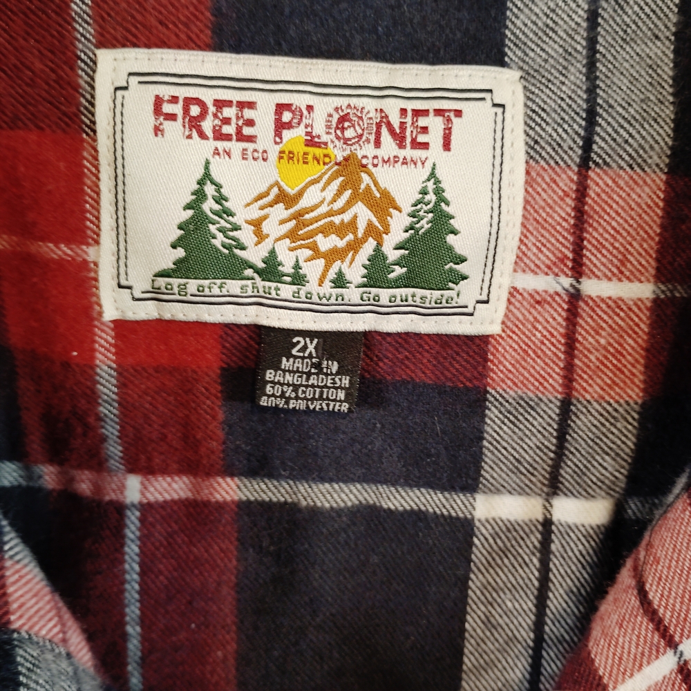 Free Planet Red and Blue Plaid Casual Button Down Shirt - Picture 3 of 4
